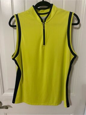 Callaway Sleeveless Golf Top in Neon Yellow with navy Trim